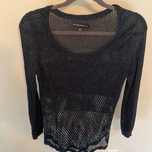 Rock & Republic Metallic Blue Black Sparkle Festival Long Sleeve Fishnet Medium